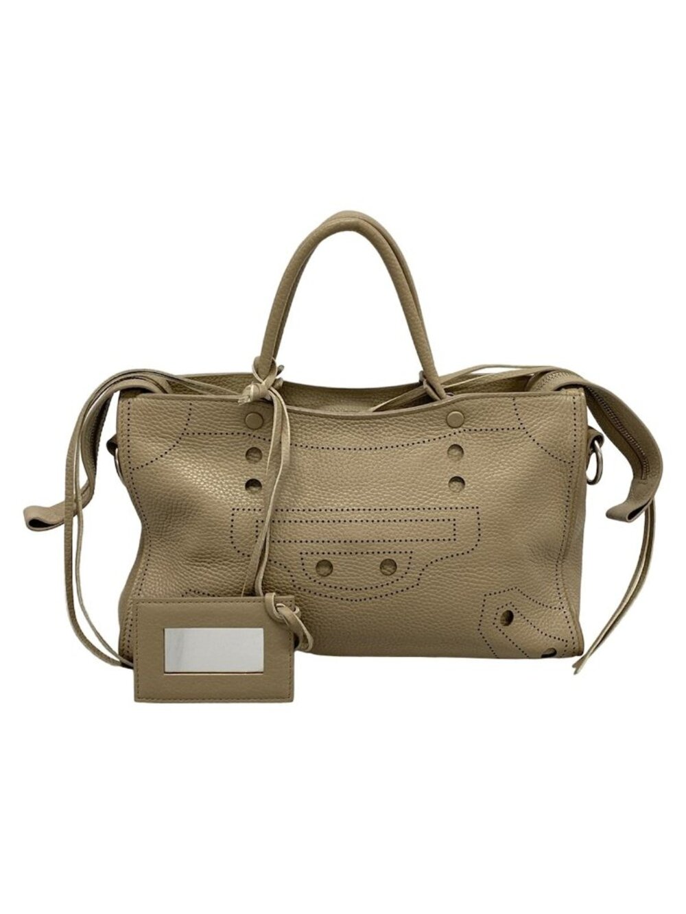 Balenciaga Handbag Black Out City S Light Brown Leather
